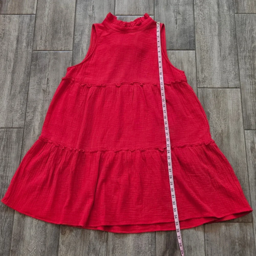 Pomander Place Morgan Gauze Tiered Mini Dress Size XL Red Sleeveless Tie‎ Back